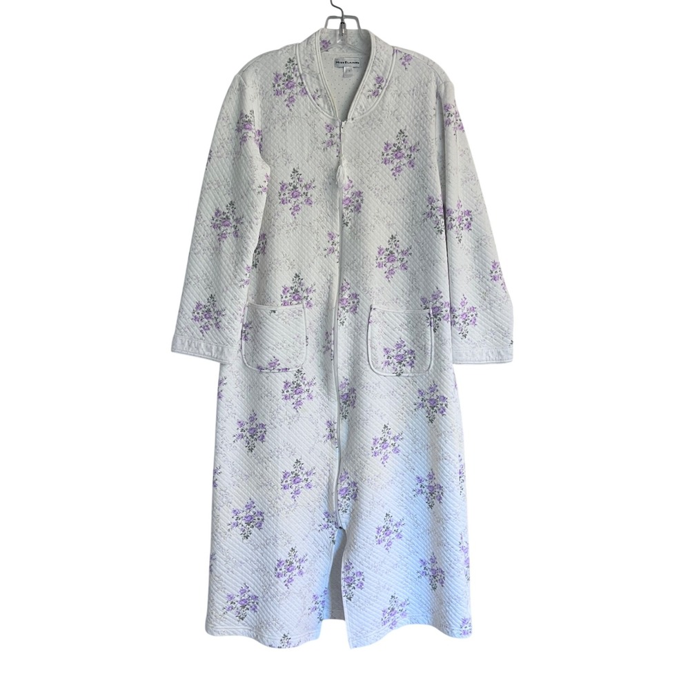 Miss Elaine Womens Quilted Zip Front Robe Lavendar Floral White Tassel 666823 S